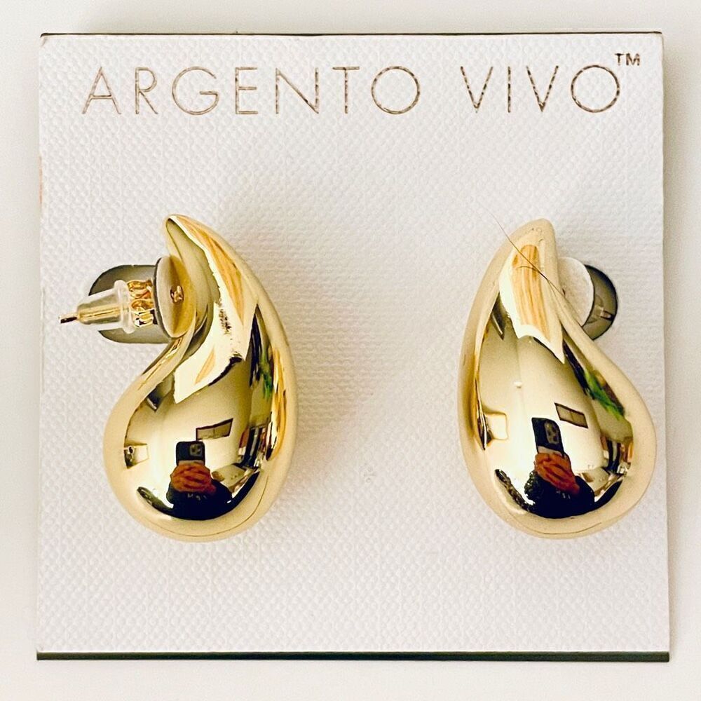 NWT Argento Vivo Stunning Thick Gold Polished Shinny Stud Tear Drop earrings - Picture 8 of 9